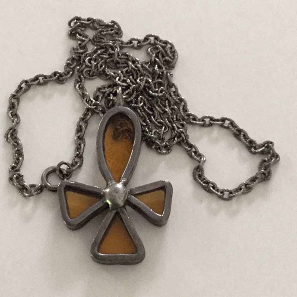 Stained Glass/Lead Cross Pendant Necklace with 24” Chain